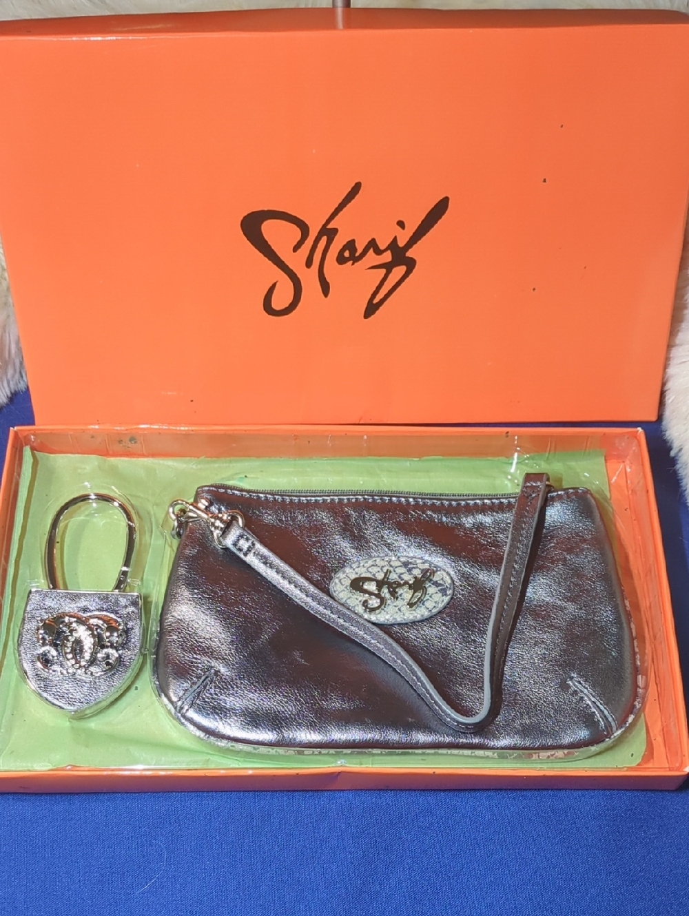 Sharif Metallic Silver Wristlet and Keyfob Set Excellent Pre-owned Condition $75